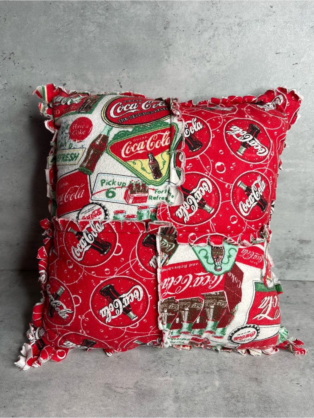 Handmade Coca Cola Vintage Throw Decor Pillow Patchwork Design 14 x 15” Collecto